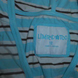 3/$20 Limited Too Blue/White/Brown Striped Hooded Sleeveless Tank Dress Girls 12